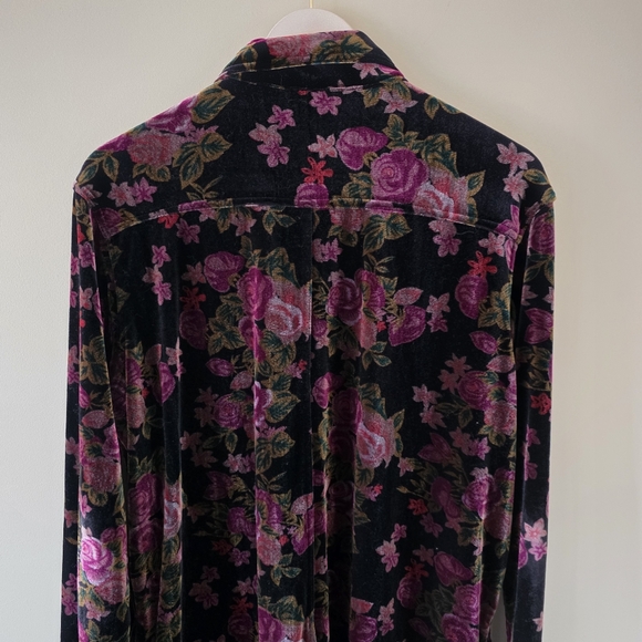 Windridge L Vintage 90s Whimsigoth Dark Romantic Floral Velvet Boyfriend Shirt - Picture 10 of 15